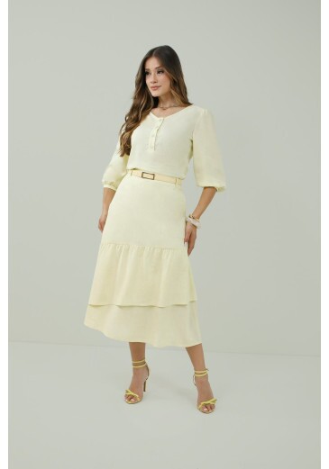 Saia Julia Em Viscose Linen Amarelo Nitido Primavera/Verão 2027
