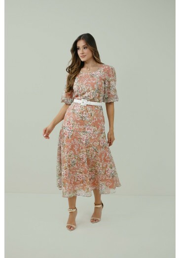 Vestido Paola Em Organza Estampada Nitido Primavera/Verão 2027