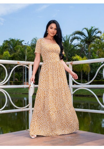 Vestido Gildete Em Musseline Caramelo Maria Amore Primavera/Verão 2027