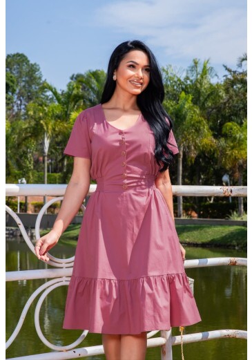 Vestido Analise Em Tricoline Rosa Maria Amore Primavera/Verão 2027