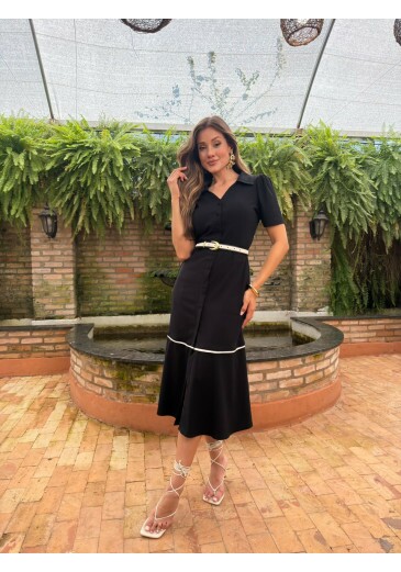 Vestido Tereza Em Viscolinho Preto Nitido Primavera/Verão 2027