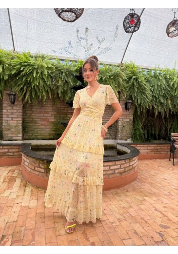 Vestido Beatriz Em Tule Amarelo Nitido Primavera/Verão 2027