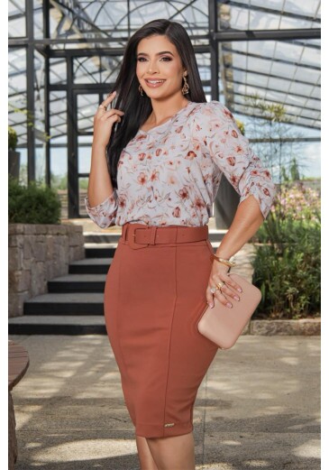 Blusa Guta Em Sedinha Estampada Maria Amore Primavera/Verão 2027