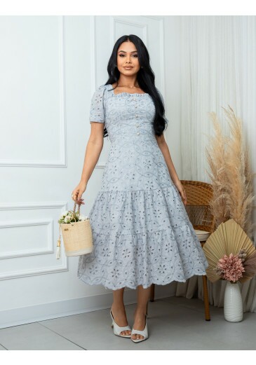 Vestido Malu Em Lese De Algodão Azul Maria Amore Primavera/Verão 2027