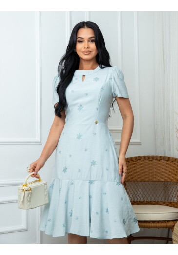 Vestido Carla Em Viscose Azul Maria Amore Primavera/Verão 2027
