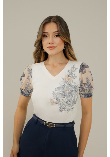 Blusa Felicia Em Malha De Viscose Off White Nitido Primavera/Verão 2027