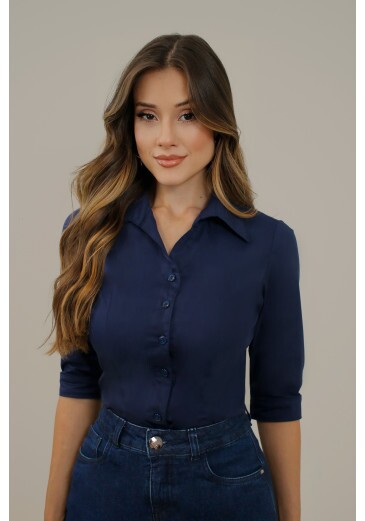Camisa Elaine Em Tricoline De Poliamida Azul Marinho Nitido Primavera/Verão 2027