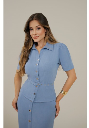 Camisa Clarice Em Viscose Estonada Azul Novo Nitido Primavera/Verão 2027
