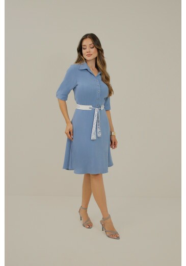 Vestido Tereza Em Viscose Vancouver Destonada Azul Novo Nitido Primavera/Verão 2027