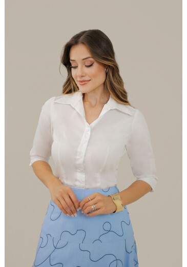 Camisa Elaine Em Tricoline De Poliamida Branco Nitido Primavera/Verão 2027