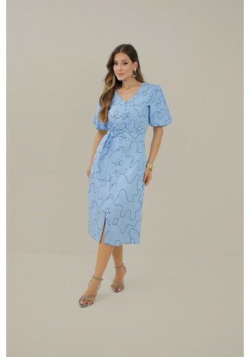 Vestido Maria Eduarda Em Viscose De Linho Azul Claro Nitido Primavera/Verão 2027