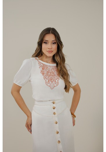 Blusa Clara Em Viscose Off White Nitido Primavera/Verão 2027