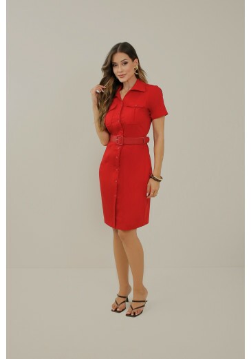 Vestido Rita Em Chemisier Vermelho Nitido Primavera/Verão 2027