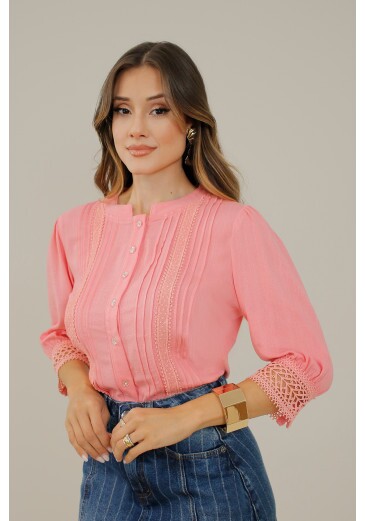 Blusa Edna Em Viscolinho Rose Nitido Primavera/Verão 2027