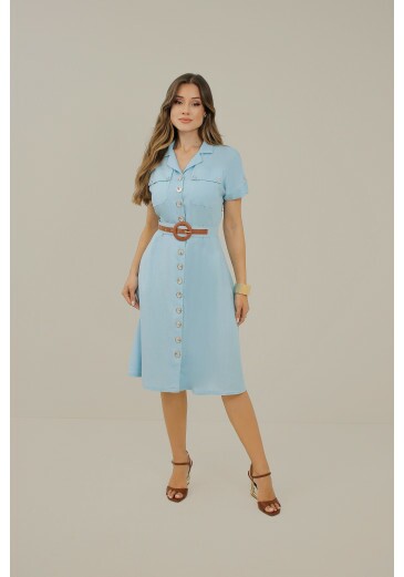 Vestido meghan Em Viscose De Linho Azul Bebê Nitido Primavera/Verão 2027