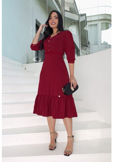 Vestido Marina Em Crepe Marsala Maria Amore Primavera/Verão 2027