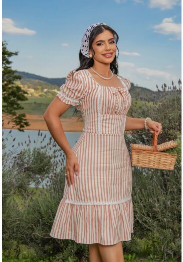 Vestido Lais Em Linho Listrado Rose Maria Amore Primavera/Verão 2027