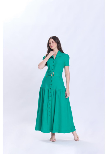 Vestido Maisa Em Tecido Plano De Viscose E Linho Verde Hapuk Primavera/Verão 2027