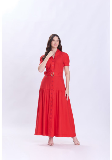 Vestido Maisa Em Tecido Plano De Viscose E Linho Vermelho Hapuk Primavera/Verão 2027
