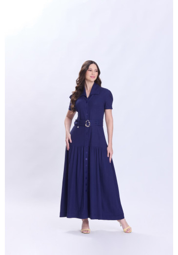 Vestido Maisa Em Tecido Plano De Viscose E Linho Azul Marinho Hapuk Primavera/Verão 2027