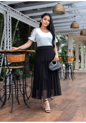 Blusa Sabrina Em Crepe Pele De Pêssego Branco Maria Amore Primavera/Verão 2027
