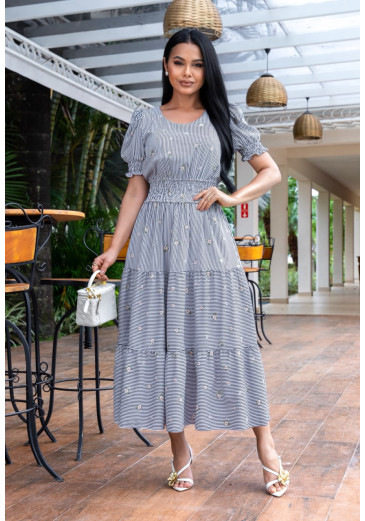Vestido Isla Em Sedinha Azul Maria Amore Primavera/Verão 2027