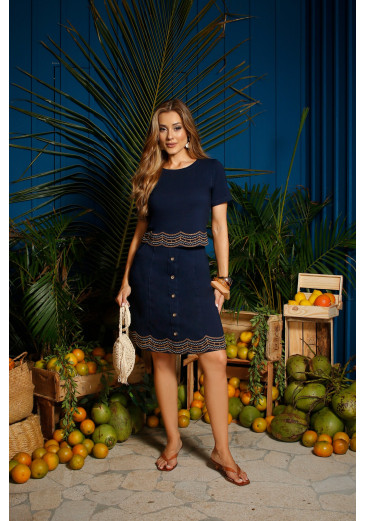 Saia Vânia Em Malha Karen Denim Azul Marinho Nitido Primavera/Verão 2027