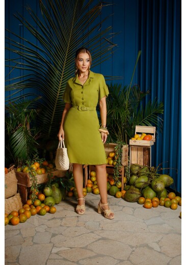 Vestido Priscila Em Linem Slub Verde Nitido Primavera/Verão 2027