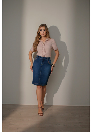 Saia Vitória Em Jeans Executiva Escura Nitido Primavera/Verão 2027