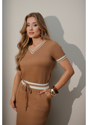 Blusa Mariana Em Malha Canelada Memories Marrom Nitido Primavera/Verão 2027
