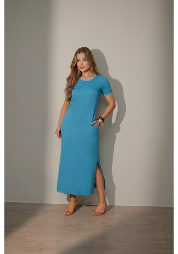 Vestido Maria Carolina Em Malha Canelada Memories Azul Nitido Primavera/Verão 2027