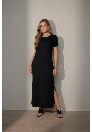 Vestido Maria Carolina Em Malha Canelada Memories Preto Nitido Primavera/Verão 2027