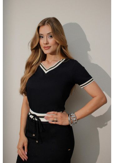 Blusa Mariana Em Malha Canelada Memories Preto Nitido Primavera/Verão 2027