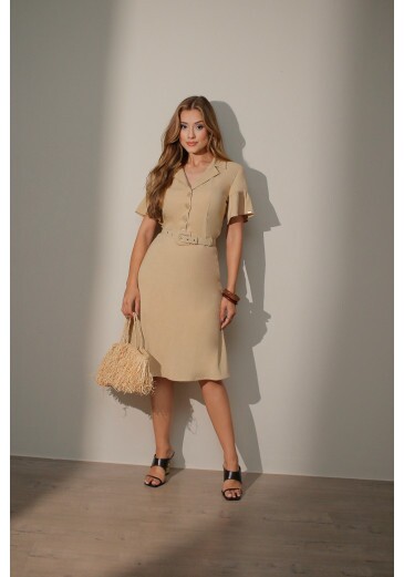Vestido Priscila Em Linem Slub Bege Nitido Primavera/Verão 2027