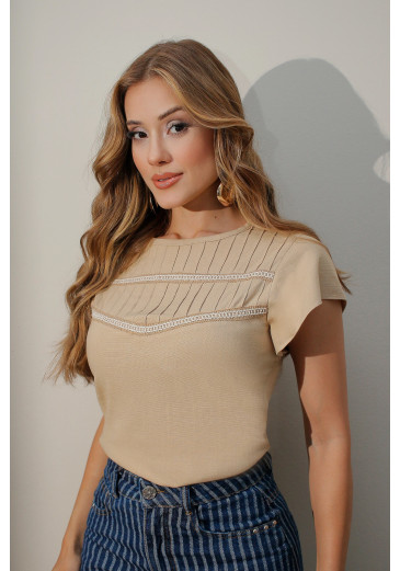 Blusa Carla Em Viscolinho De Viscose Bege Nitido Primavera/Verão 2027
