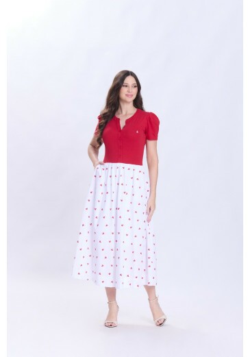 Vestido Magna Em Malha E Tecido Plano Bordado Vermelho Hapuk Primavera/Verão 2027