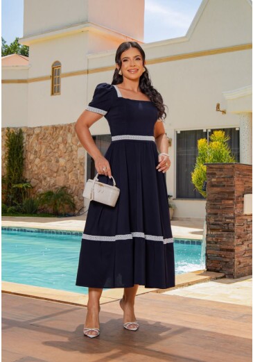 Vestido Perola Em Crepe Azul Maria Amore Primavera/Verão 2027