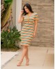 Vestido Listrado com Recorte Luciana Pais Verde
