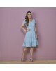Vestido de Laise com Bordado Floral Azul Tatá Martello