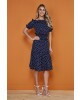 Vestido em Crepe Poá Azul Tata Martello