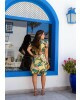 Vestido Estampado Gola Laço Amarelo Boutique k