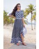 Vestido Longo Listras Azul-Marinho Bella Herança