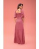 Vestido Longo Manga Bufante Rosa Fasciniu's 