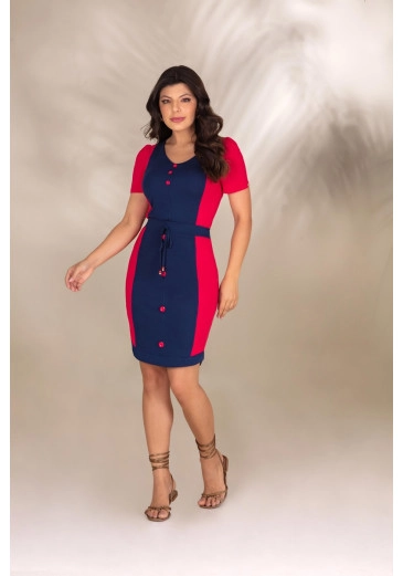 Conjunto Confeccionado Em Malha Lisa Azul Com Vermelho Hadaza Alto Verão 2024