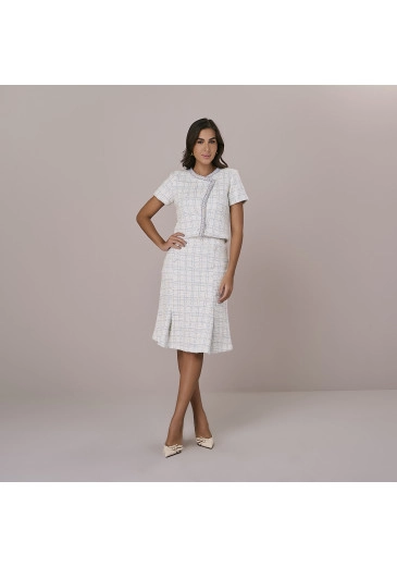Conjunto Isabel Em Tweed Azul Tatá Martello Outono/Inverno 2025