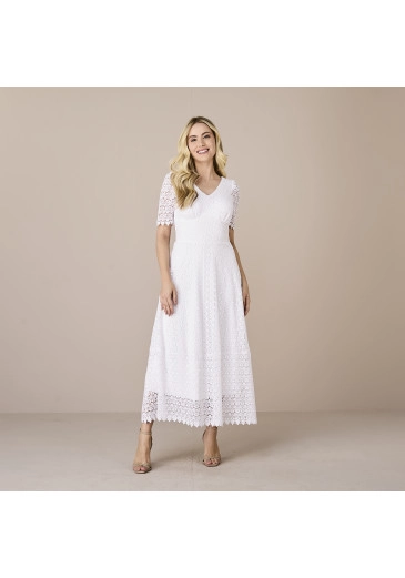 Vestido Daniely Em Renda Guipir Com Zíper Nas Costas Branco Tatá Martello Alto Verão 2024