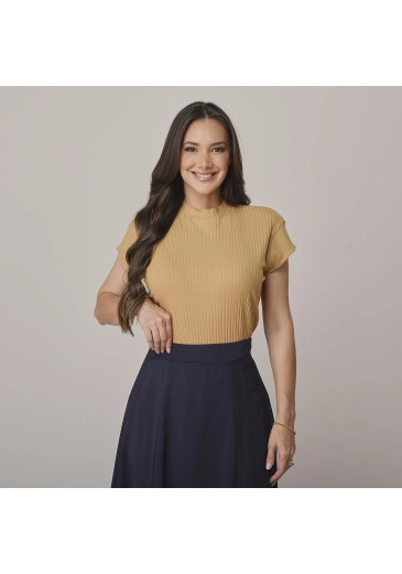 Blusa Camila Em Malha Canelada Caramelo Tata Martello Outono/Inverno 2026