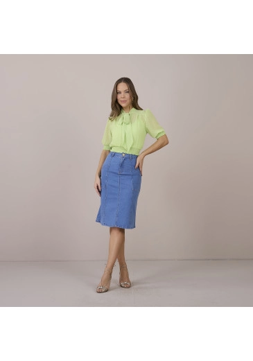 Saia Celine Jeans Com Elastano Tatá Martello Primavera/Verão 2025