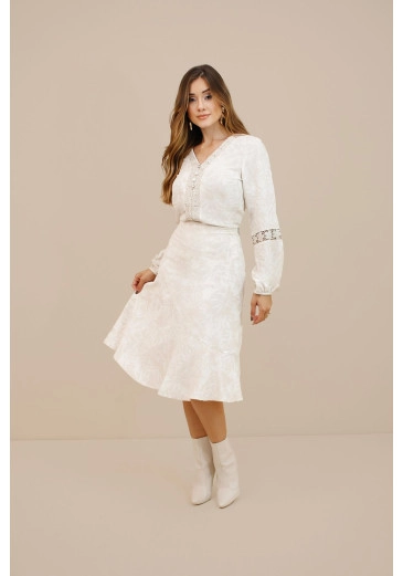 Saia Antonia Em Viscose Jacquard Branca Nitido Outono/Inverno 2026