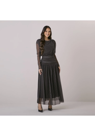 Vestido Romana Em Tule Poa Preto Tata Martello Outono/Inverno 2026